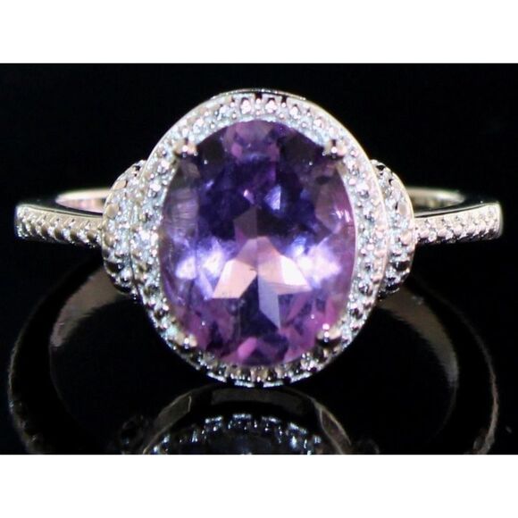 Jewelry - Sterling Silver Oval 3.15 ct Natural Amethyst & Diamond Accent Ring- Size 7